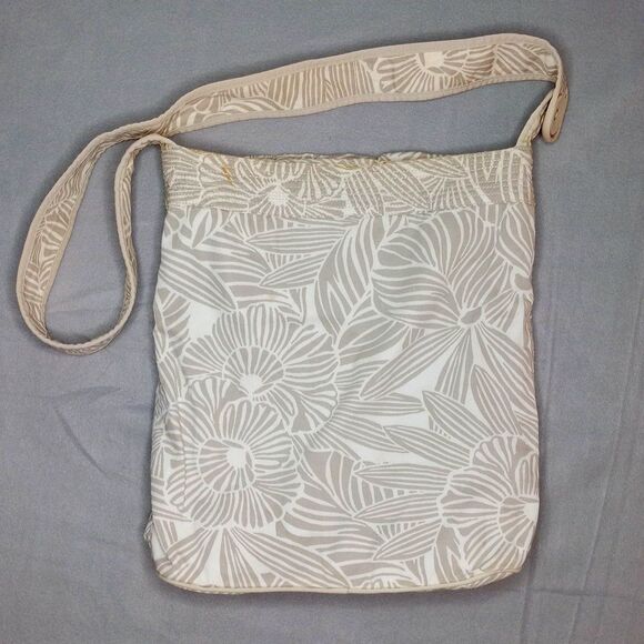 Aeropostale Floral Canvas Crossbody Bag Purse Neutral Cotton Fabric Lined Handbg - Picture 2 of 8